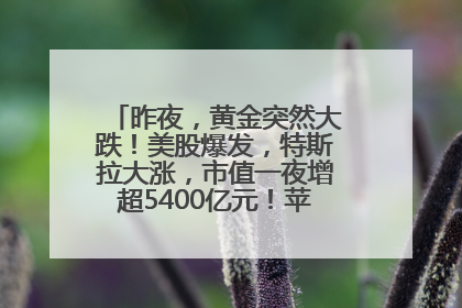 昨夜，黄金突然大跌！美股爆发，特斯拉大涨，市值一夜增超5400亿元！苹果传来大消息